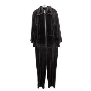 Catherines Velour Jogging Set Pants Size 14/16W (XL) Brown Track Suit